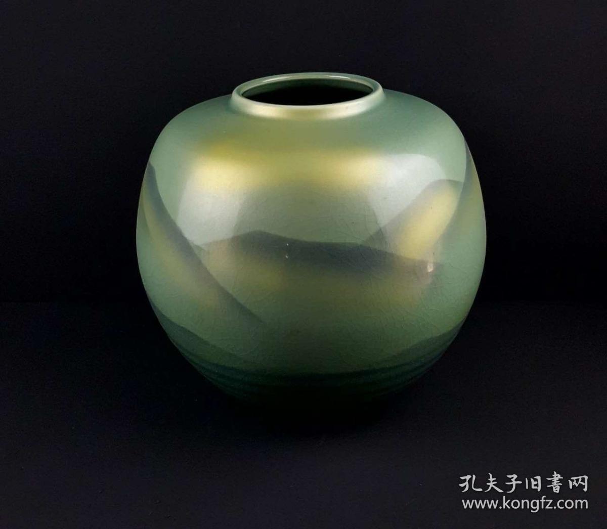 日本名家制瓷:"九谷烧"玉峰制 银链山花瓶(器型硕大)