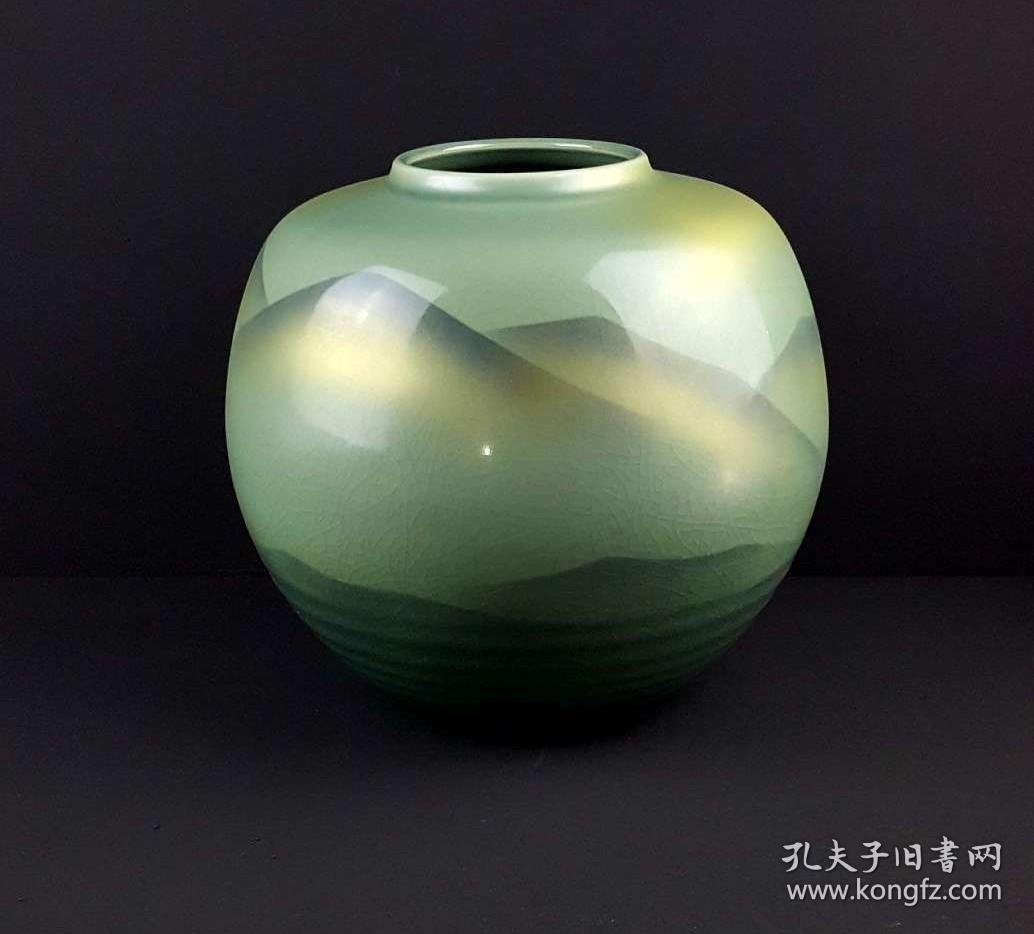 日本名家制瓷:"九谷烧"玉峰制 银链山花瓶(器型硕大)