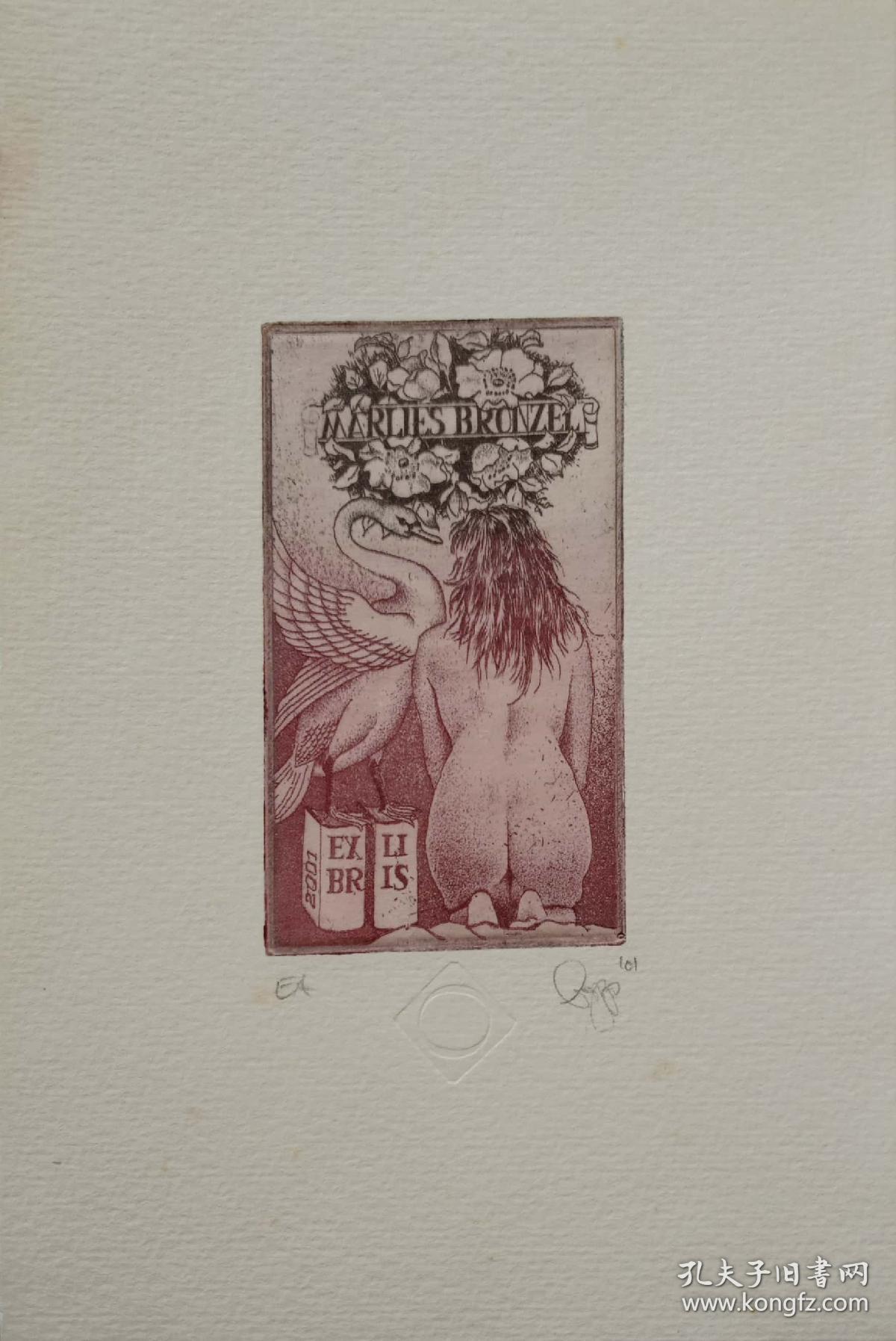 德国奥拉夫藏书票已故勒达与天鹅珍品精品0703