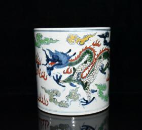 清代五彩龙纹笔筒装帧:其他微渊古董斋河南省南阳市古玩111九五品