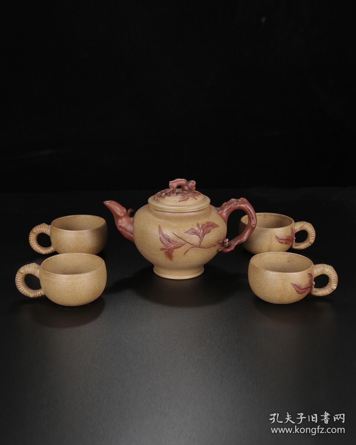 珍藏 名家美壶 蔡艳 原矿段泥【寿桃五件套】紫砂壶(难得佳玩·紫砂