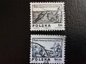 波兰邮票（艺术）：1974木雕 1套2枚