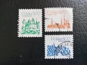 波兰邮票（建筑）：1981年波兰城镇天际线 3枚