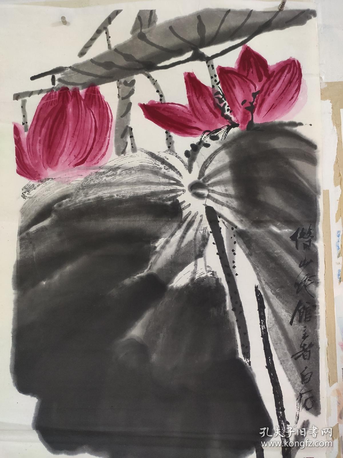 齐白石木版水印画荷花翠鸟