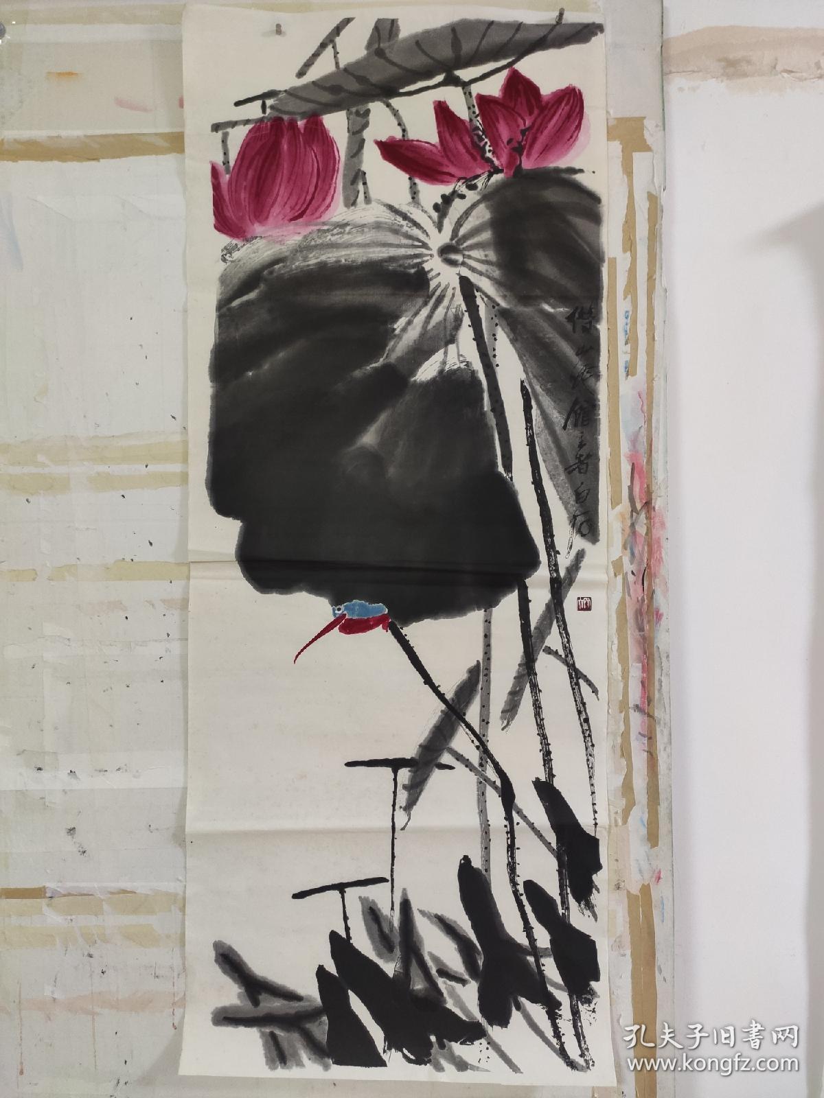 齐白石木版水印画荷花翠鸟