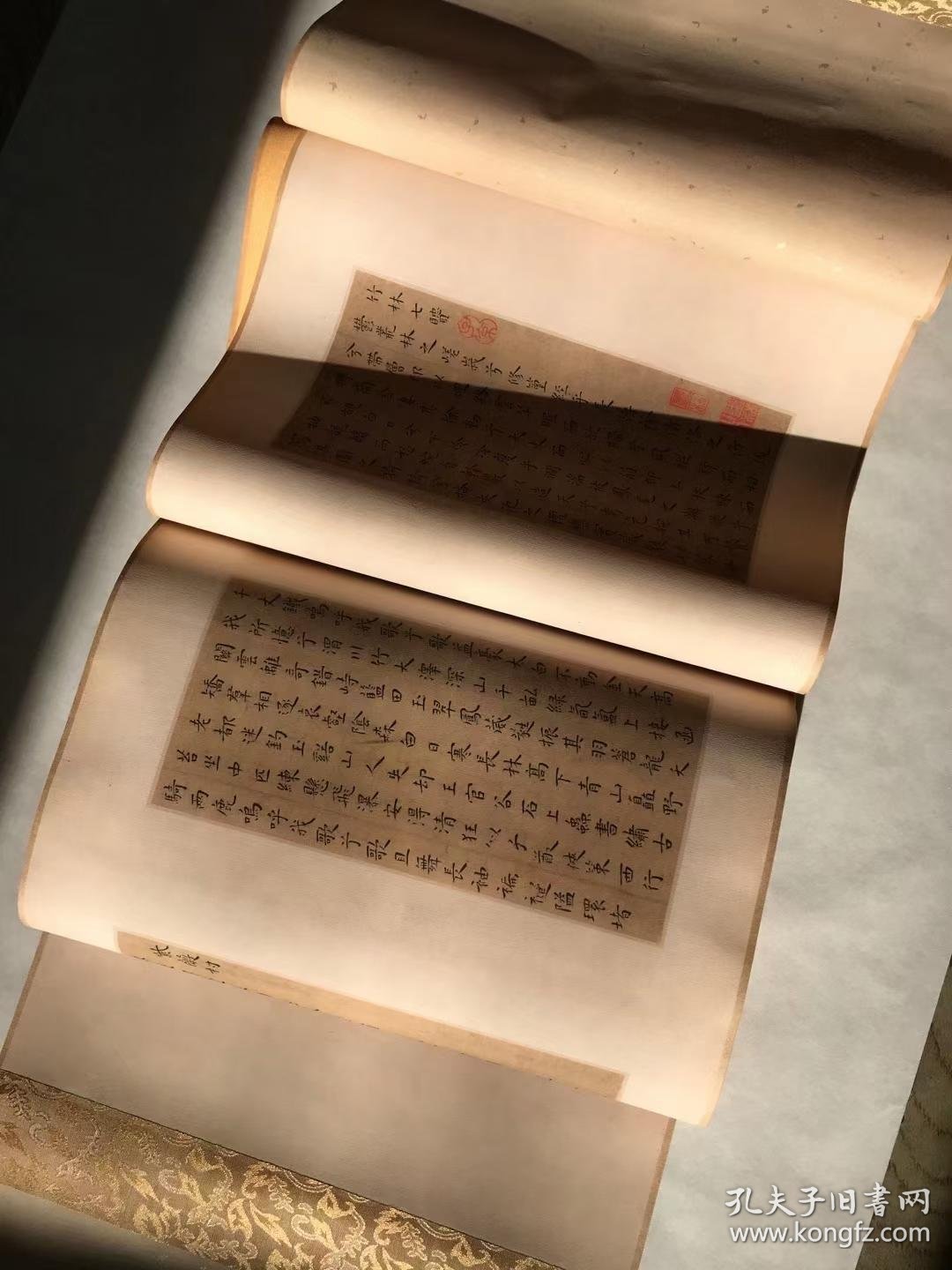 王宠 竹林七贤 小楷册页 拼成卷.画心32.7*147厘米.丝绸覆背高档装裱.