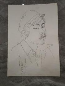 保真书画：王少华速写 1985年画 戴帽子的男人像