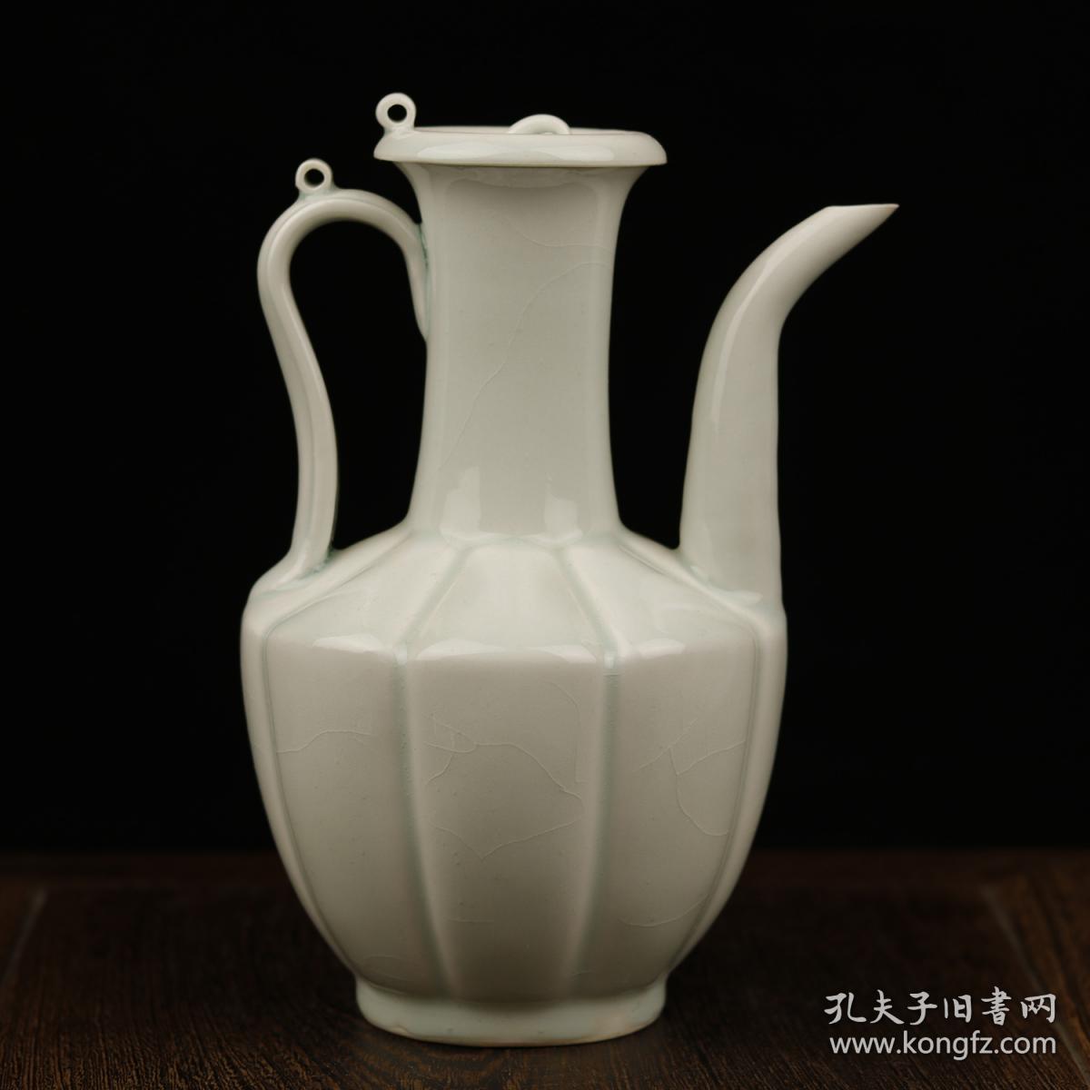 g139宋代点茶汤瓶带盖瓜棱形手执壶湖田窑影青釉陶瓷茶壶