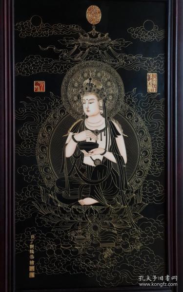 清乾隆三希堂精鉴宫廷用描金水月观音漆画