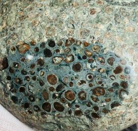 陨石原石，七彩球粒陨石，“七彩绿花圈陨石”原石，极其美丽漂亮，财富和成功的象征，极为罕见，弱磁，高熔，气印明显，颜色漂亮，石质坚硬，金属感强，资源已基本枯竭，买到就是赚到！花色精美绝伦，非常漂亮，极为稀有罕见，可遇不可求，百年难得一件，极为罕见十分难得，收藏佳品