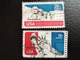 美国邮票（历史）：1974年自由女神像和拉什莫尔山 2枚