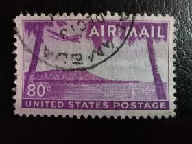美国邮票（航空）：1952年，夏威夷檀香山钻石山上空的飞机 1枚