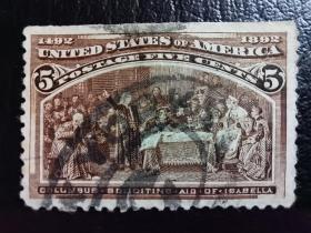 美国邮票（历史）：1893年哥伦比亚博览会 1枚 （百年历史，珍稀邮票）