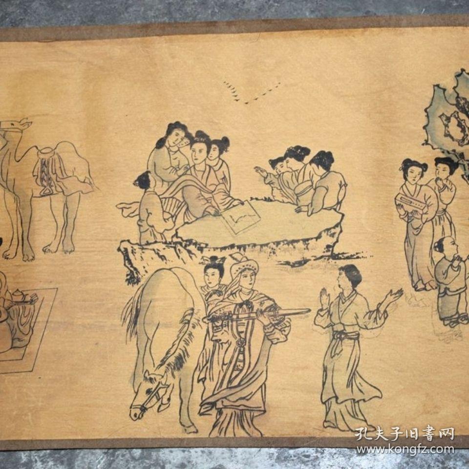 装裱仿古名画3米百美图全图国画品山水画字画长卷画中堂画