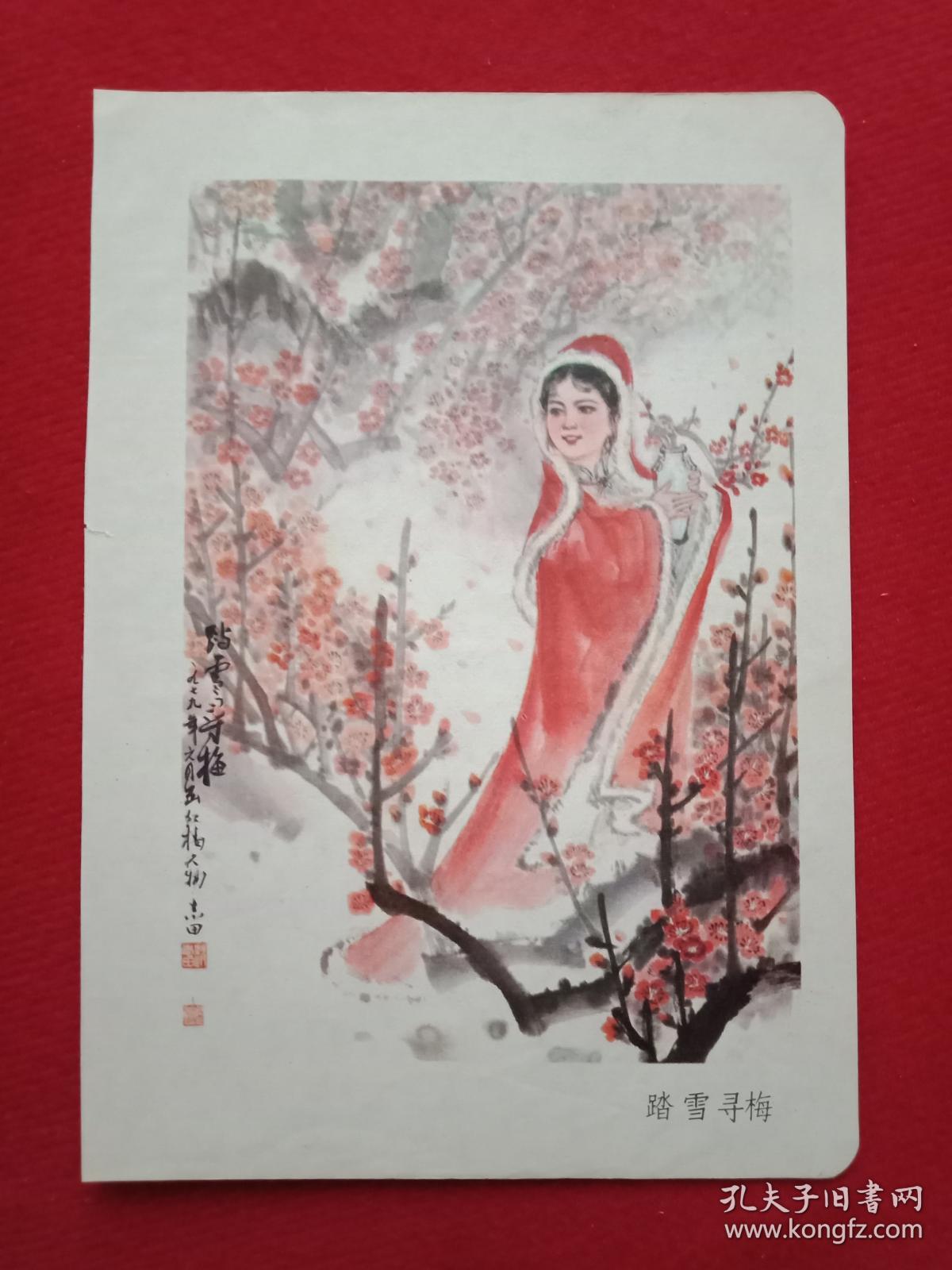 老画家赵志田创作的《红楼梦》人物画:踏雪寻梅(此画宽12厘米,高17