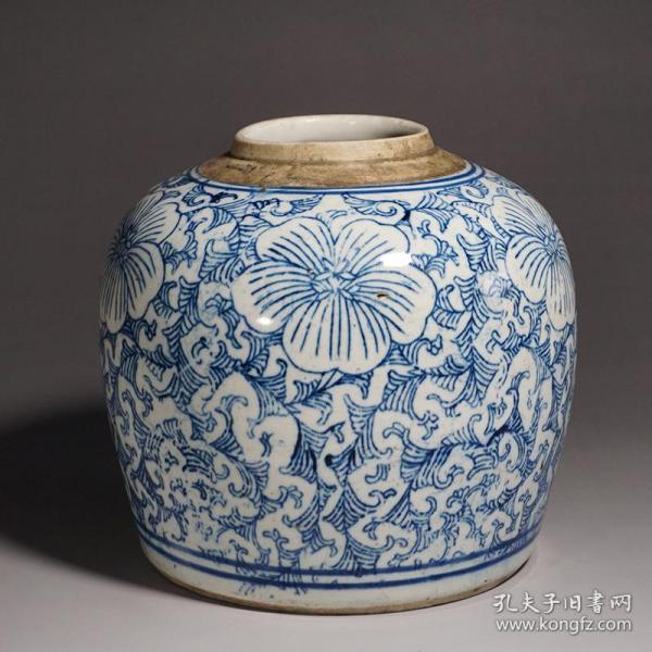 古董古瓷器清代青花罐子器制古朴描绘细致花纹包浆温润品相好包老包真