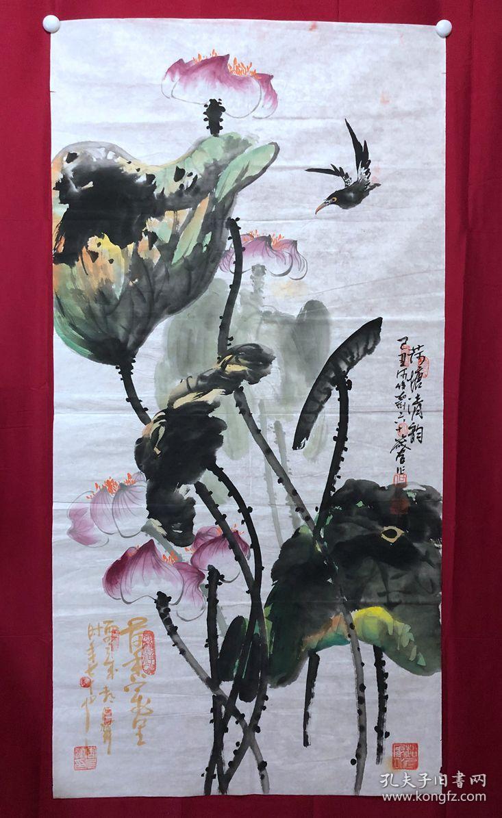 书画10894,著名画家【周仁辉,何俊德】花鸟画,荷花