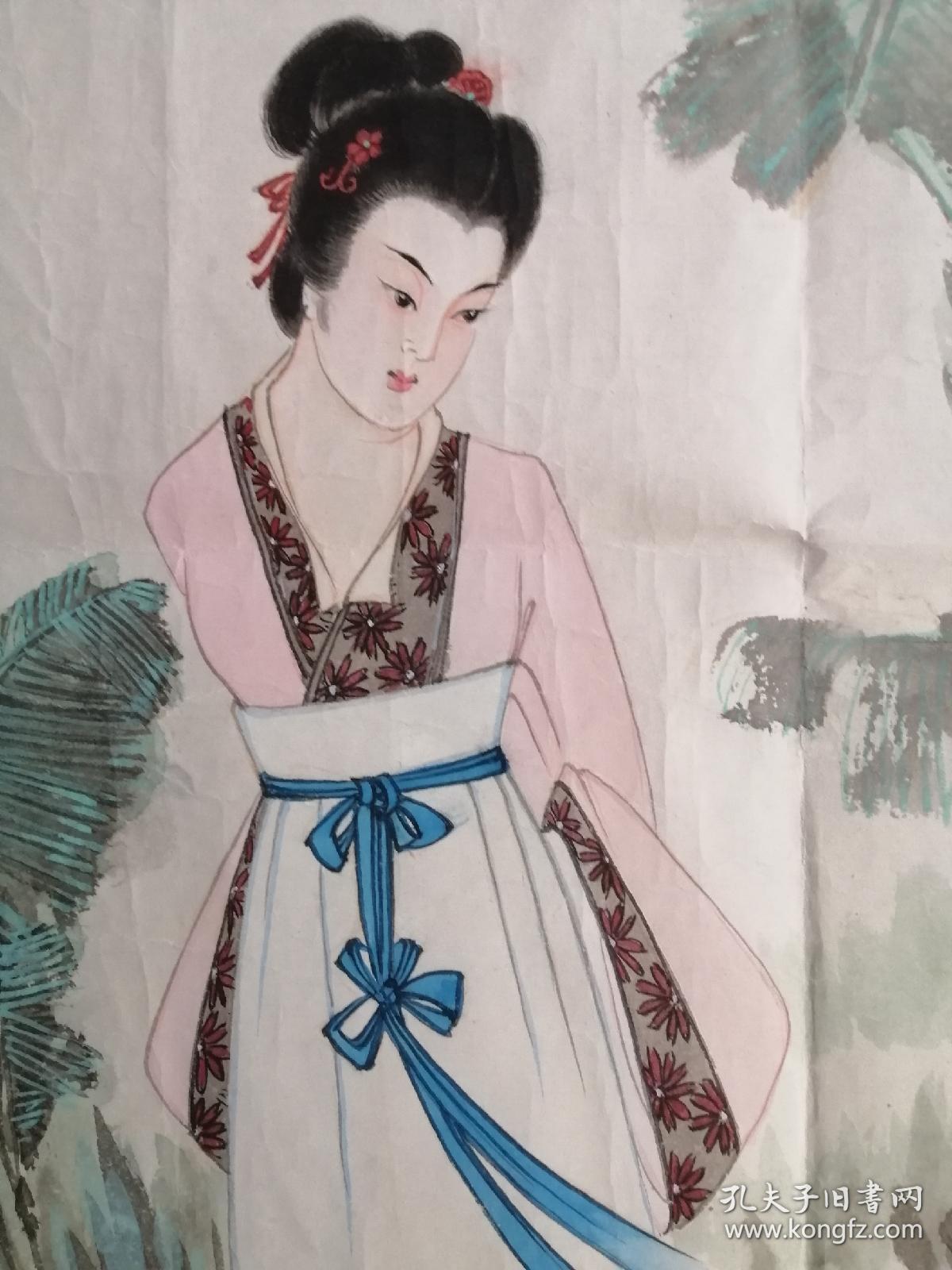 唐昊芭蕉仕女图原稿镜芯保真手绘作品