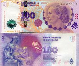 念椿萱 外国纸币 阿根廷0360A 100比索2016年贝隆夫人 纪念钞 流通品 ++ +