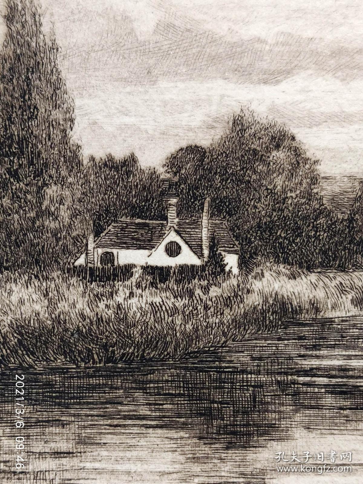 原创限量287310版画1890年版从牛津到塔桥泰晤士沿岸风景蚀刻铜版画