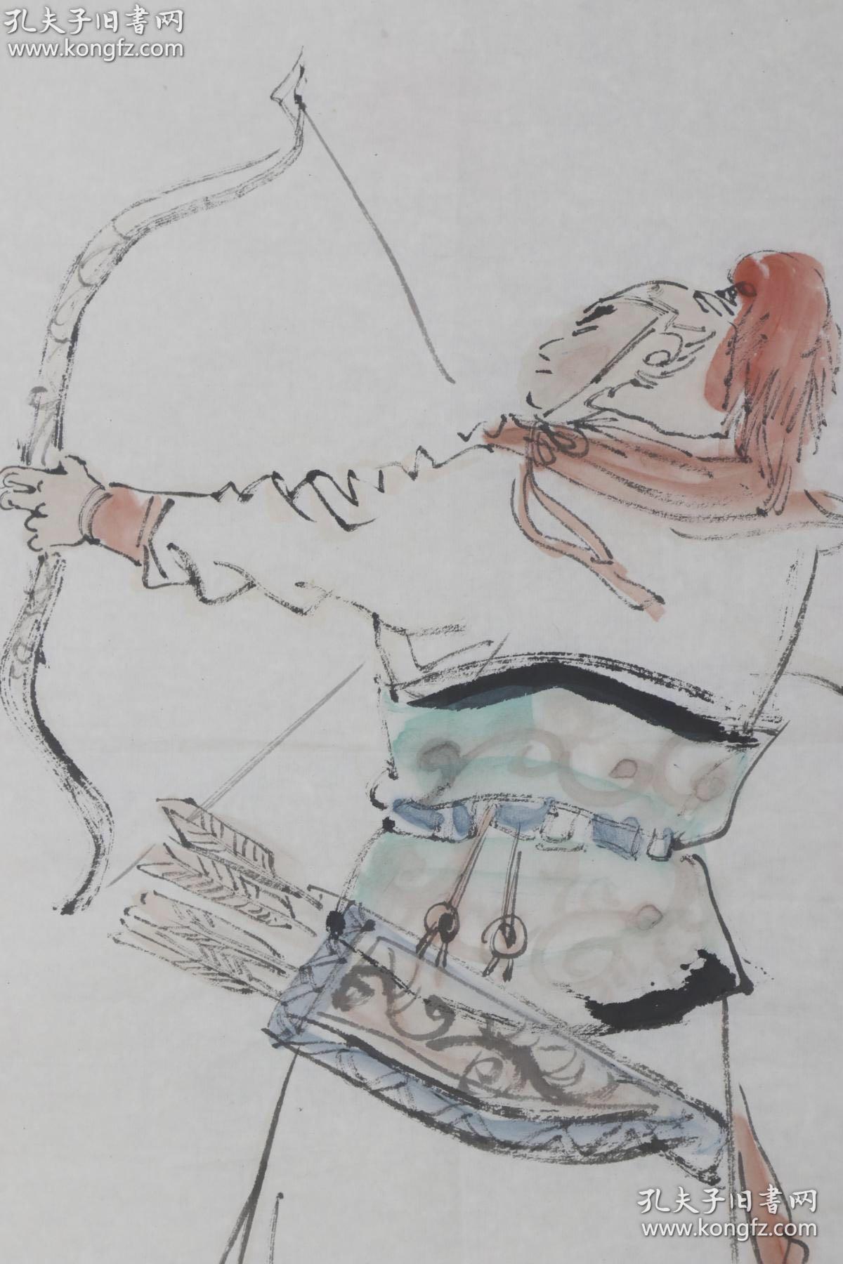 著名画家,体育出版社美术编辑 倪东坚 水墨画作品《小花荣李广》一幅