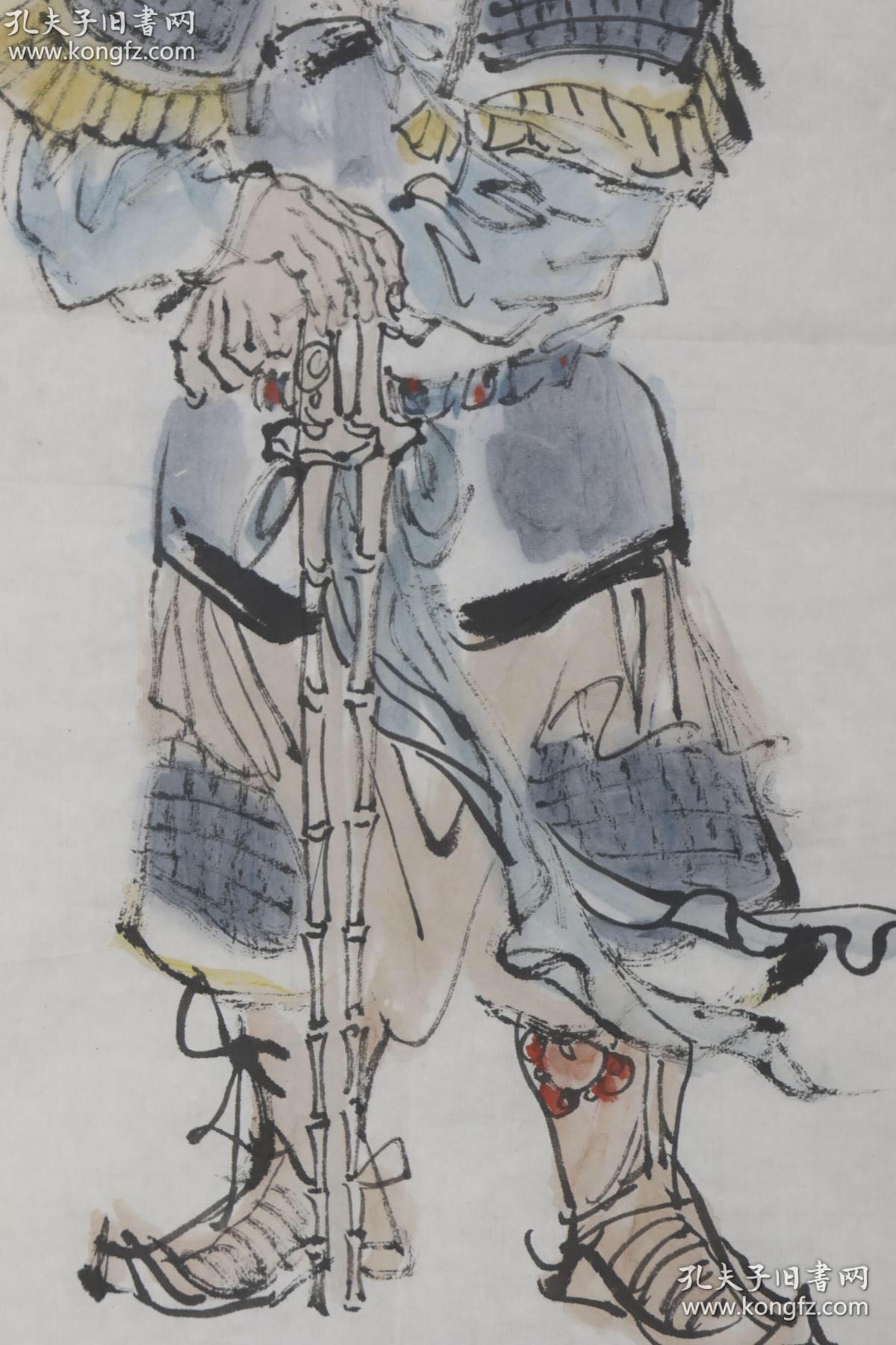 著名画家,体育出版社美术编辑 倪东坚 水墨画作品《双鞭呼延灼》一幅