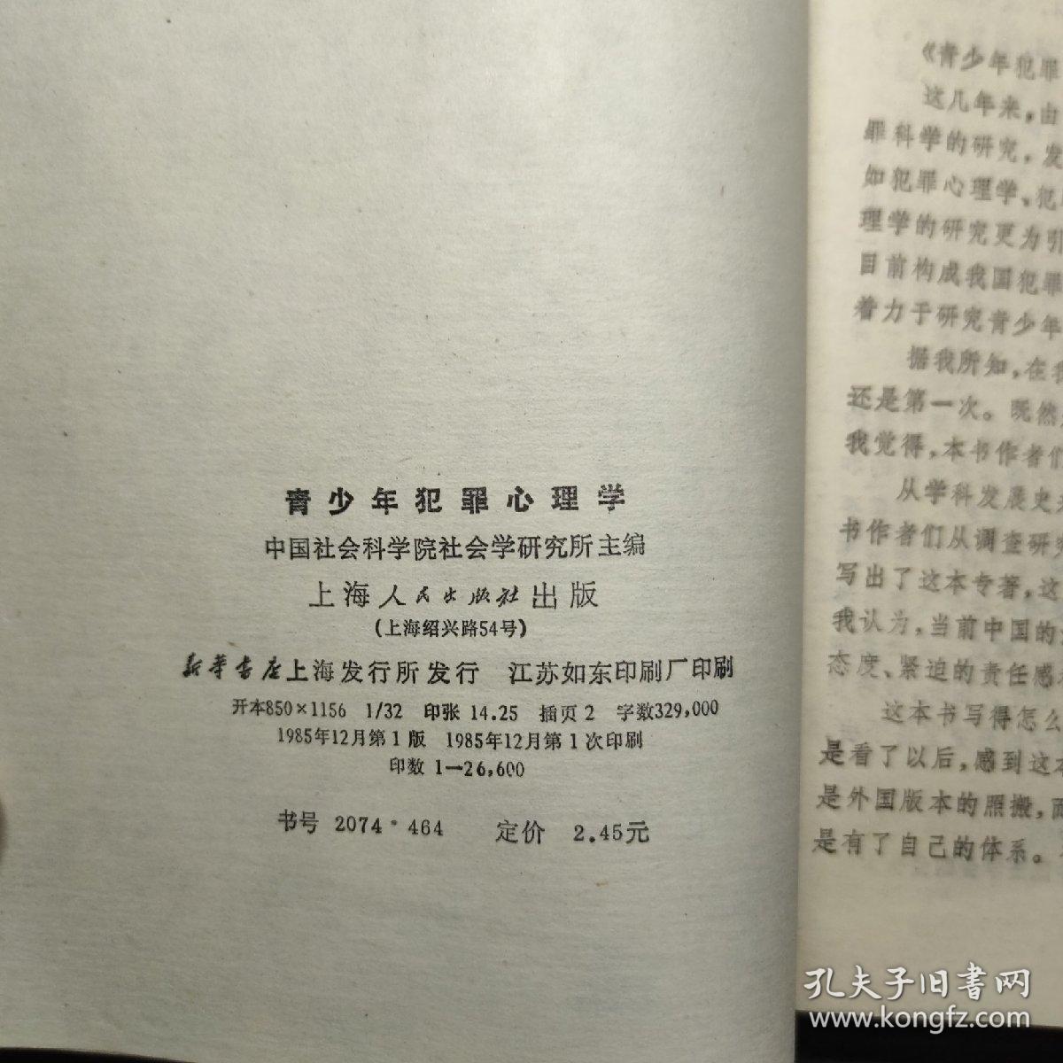 青少年犯罪心理学 孔夫子旧书网