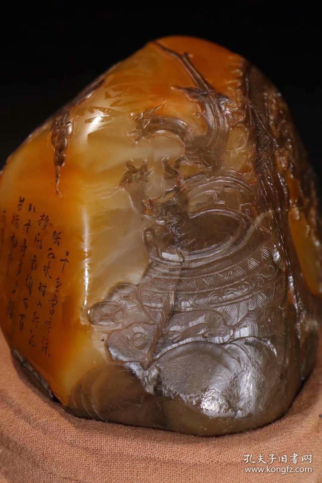 晚清 寿山田黄石乌鸦皮摆件