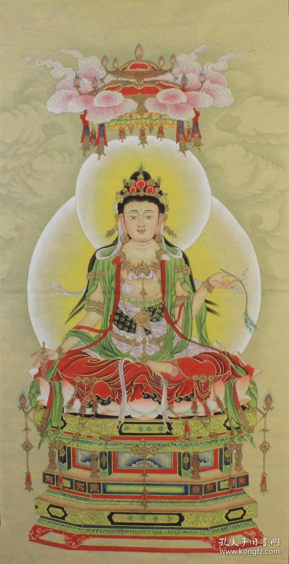 工笔画作品坐台观音,画心136 68厘米,特价带走
