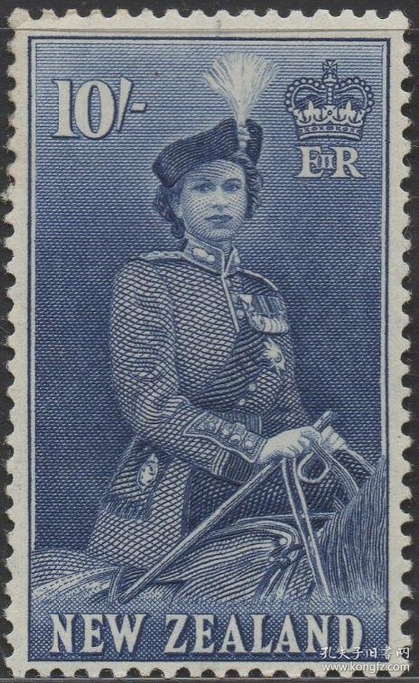 英联邦邮票f,新西兰1953年伊丽莎白二世女王,最高值,戎装骑马