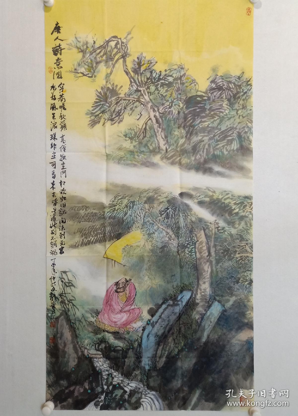 保真,李文龙国画作品《唐人诗意图》,尺寸137×69cm 中国美协会员,国