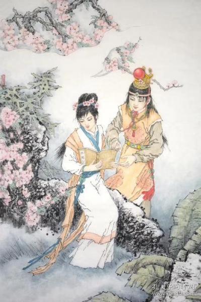 宝玉黛玉读西厢记 温素洁_国画_孔夫子旧书网