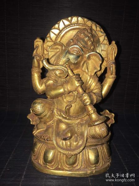 精品铜鎏金象鼻佛,重约:885克