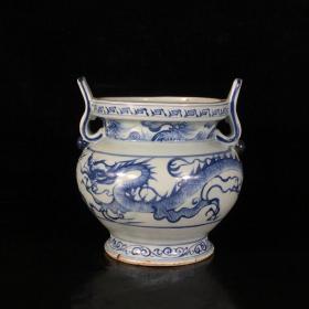 元青花龙凤纹双耳香炉