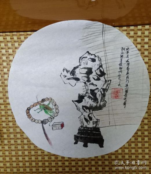 国画纯手绘  写意意境奇石蝈蝈佛珠 字画送礼挂家