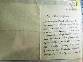 1908年诺贝尔文学奖得主 德国著名哲学家 鲁道夫·克里斯托夫·欧肯（德语：Rudolf Christoph Eucken，公元1846年1月5日—公元1926年9月14日）信1封 3页，带签名