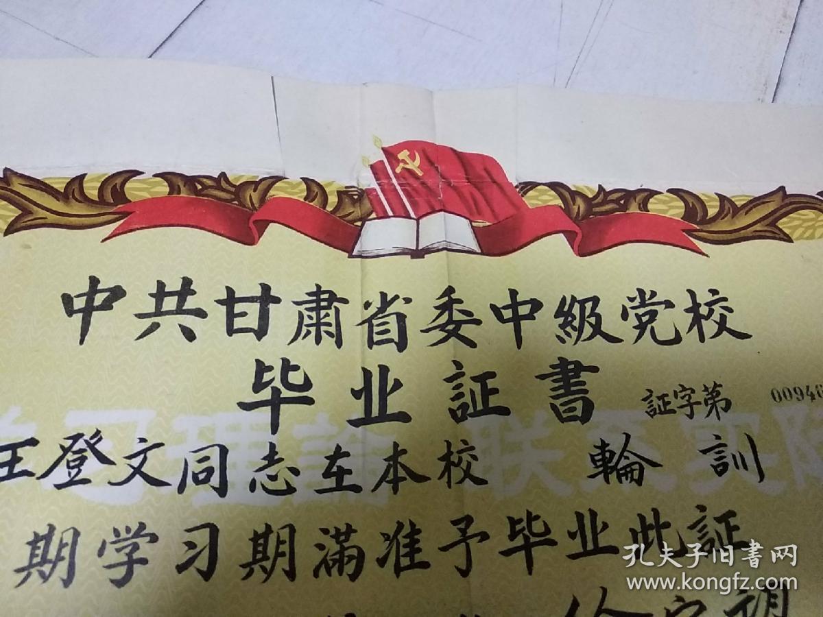 1959年 甘肃省委党校 毕业证