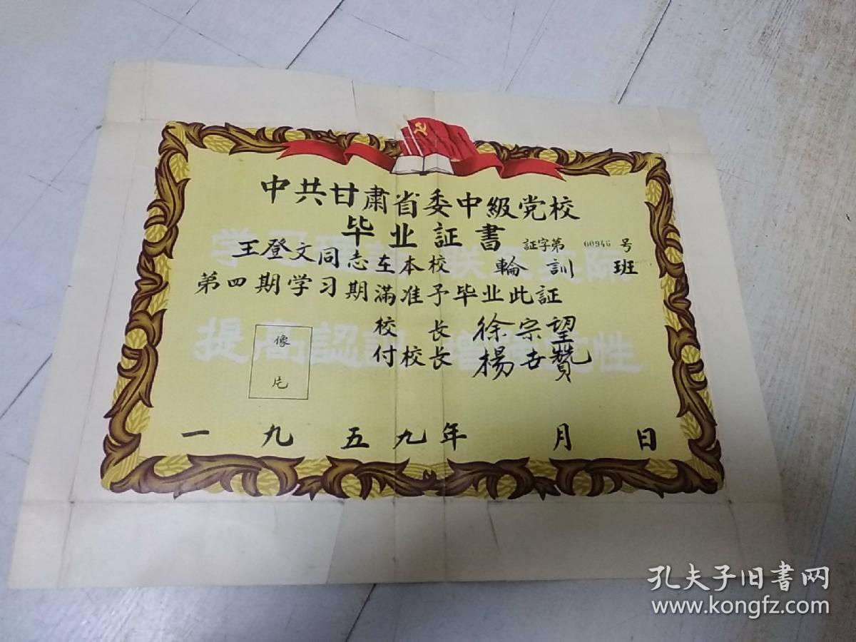 1959年 甘肃省委党校 毕业证