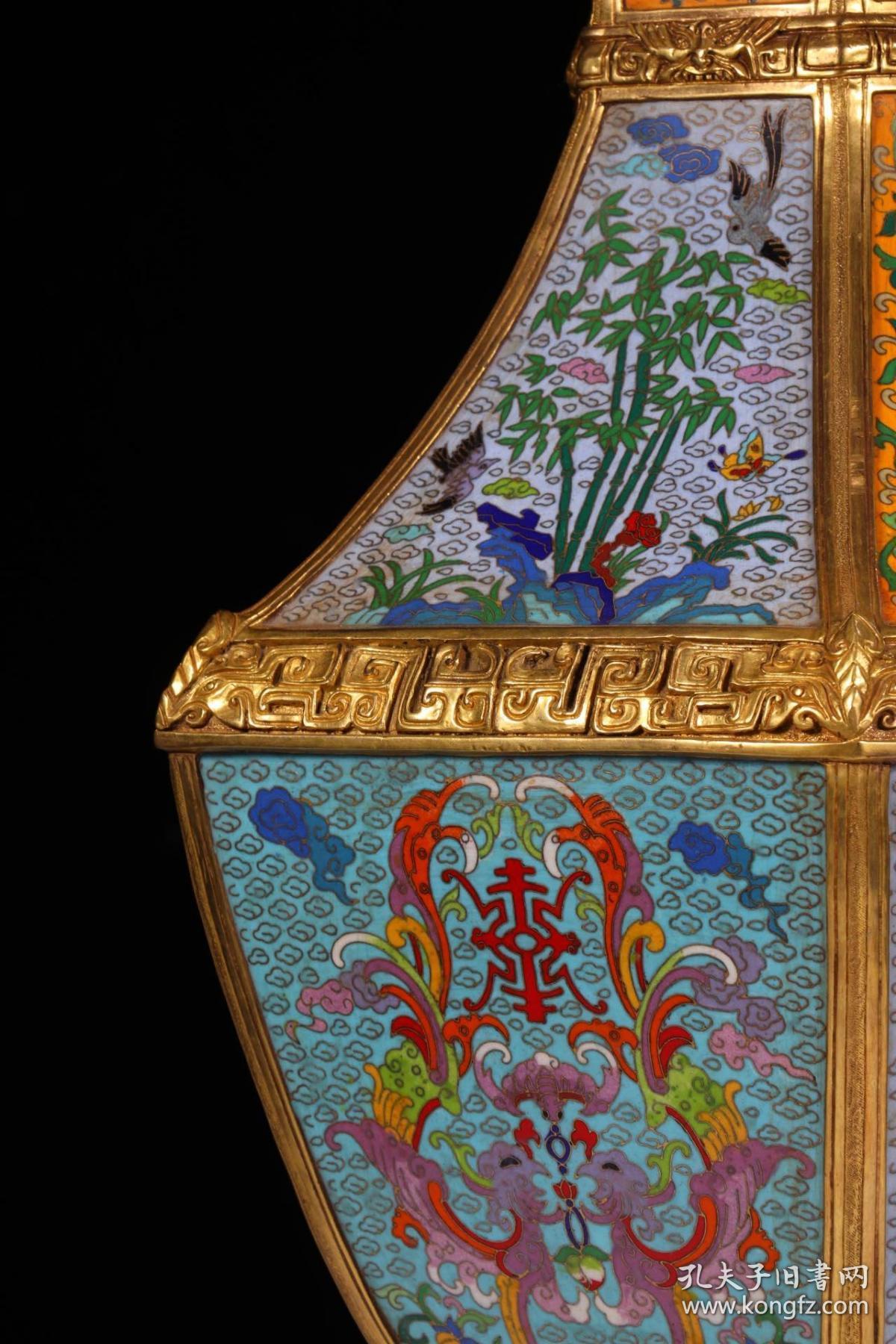 宫廷风格-"乾隆年款"景泰蓝"福禄寿梅兰竹菊"六棱赏瓶_孔夫子旧书网