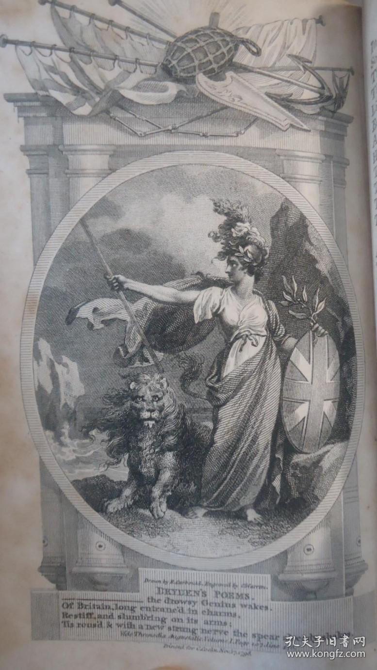 1798年poeticalworksofjohndryden大诗人德莱顿德莱顿诗全集34小牛皮