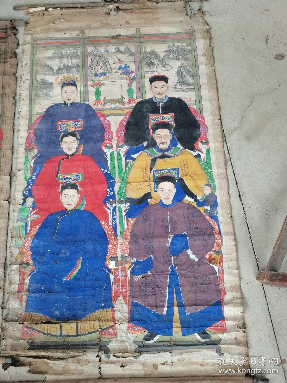 清代祖宗画清代人物画像官员画像三代同堂