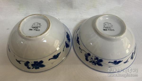 两个湖南石湾窑青花大瓷碗怀旧老物件老瓷碗