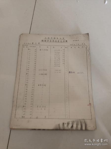 1958年，上海市煤气公司总务资产，存放登记清单2张装帧：其他婕妤书屋安