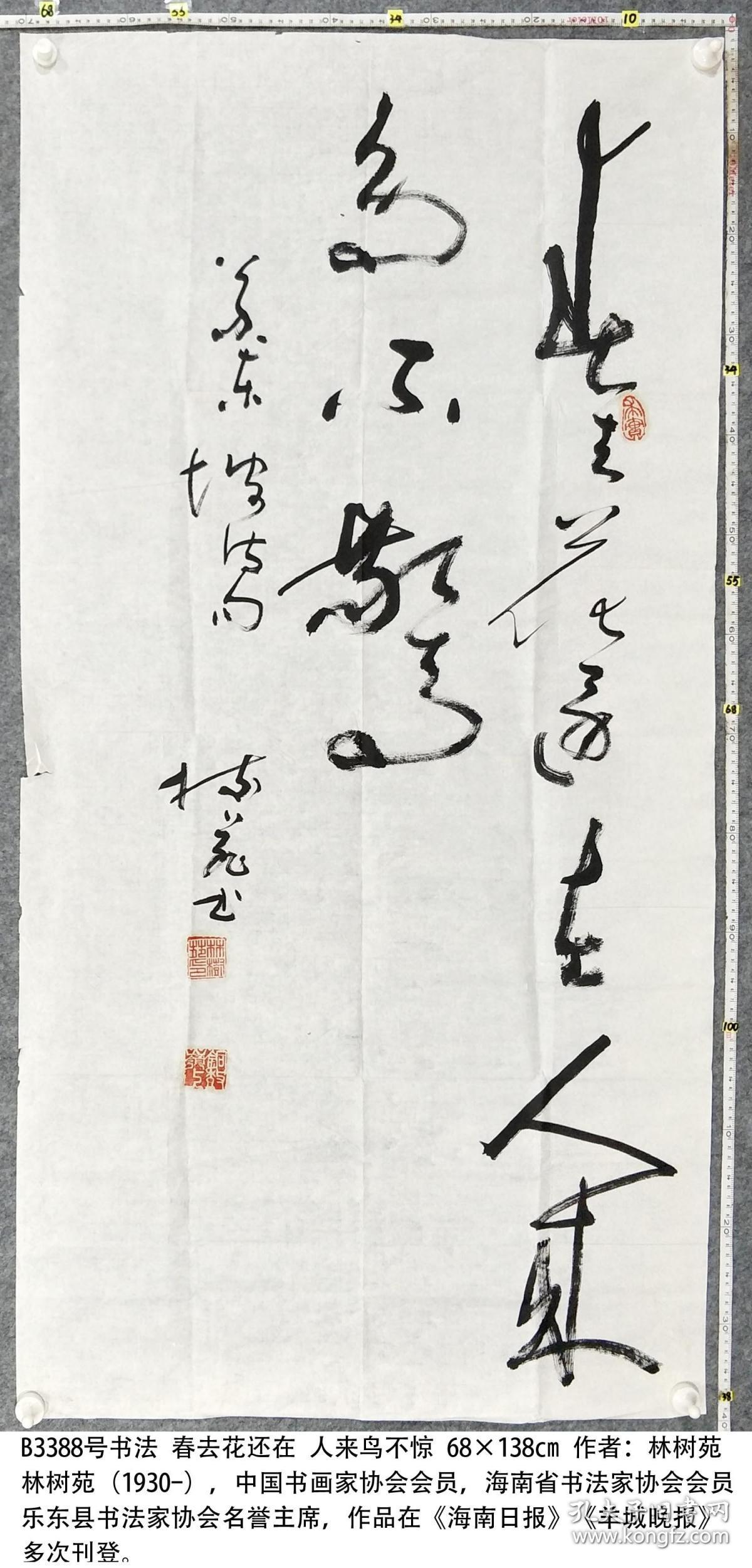 b3388号书法 春去花还在 人来鸟不惊 68×138cm 作者:林树苑,海南省