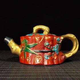 手工彩绘描金紫砂壶