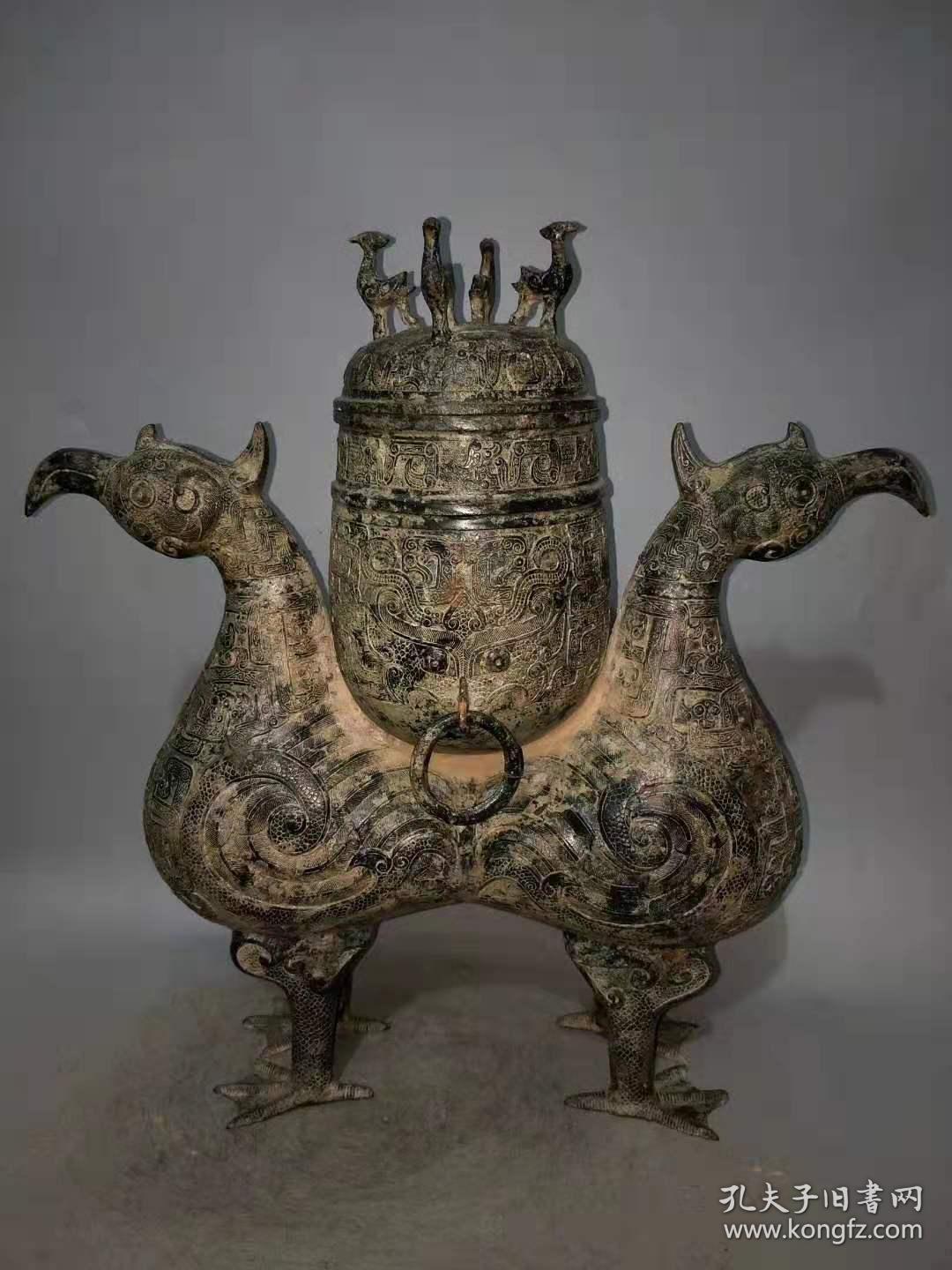 特价秒杀4580老清铜铭文双头鸟兽尊