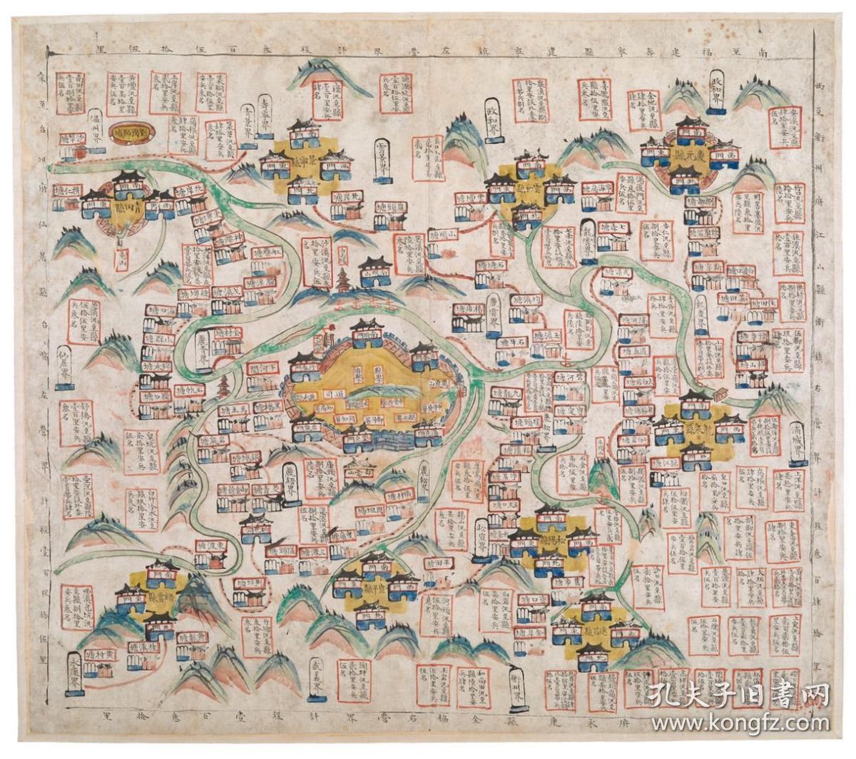 古地图1810 处州府属全境塘汛舆图 清嘉庆15年后.纸本大小55.98*63.