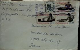 邮政用品、信封、80年代美国实寄法国信封,里面有原件，有贺卡