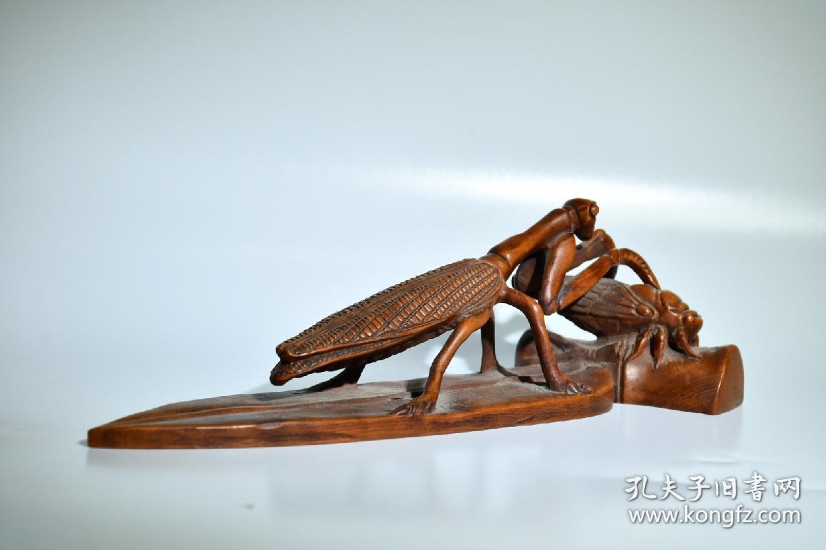 螳螂扑蝉 木雕摆件
