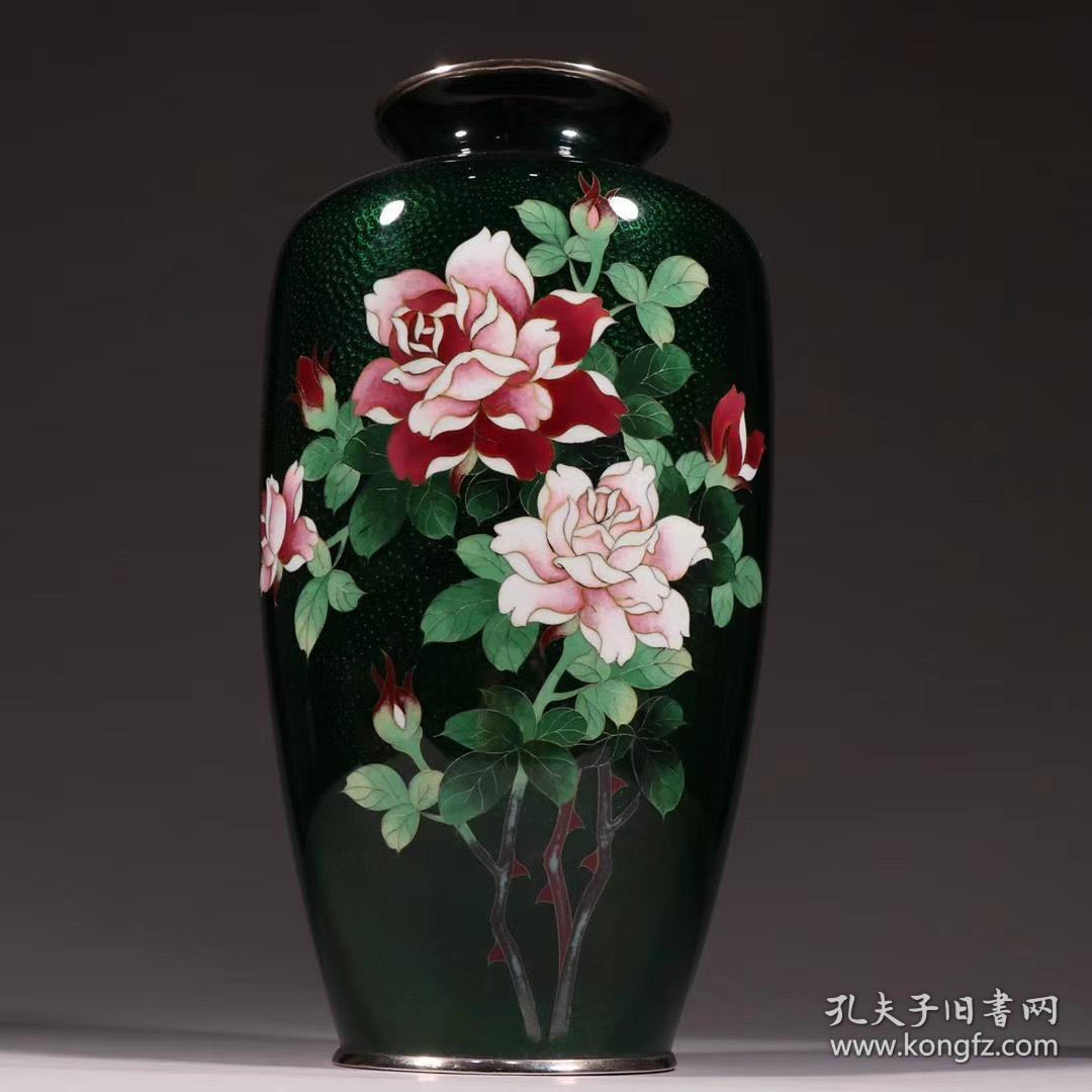 回流 铜胎日本七宝烧牡丹花纹赏瓶 孔夫子旧书网